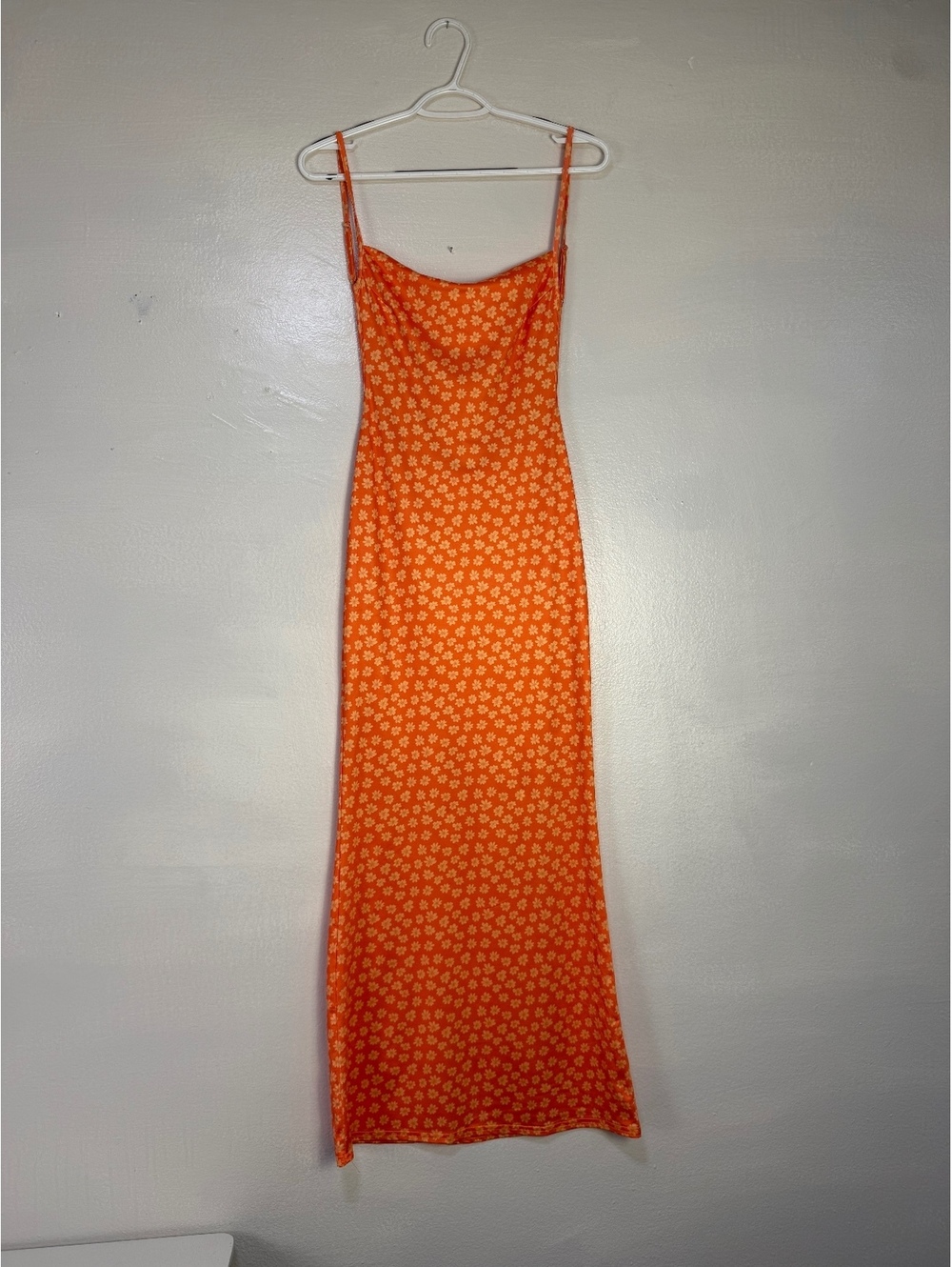 Orange Floral Print Spaghetti Strap Maxi Dress with Open Back